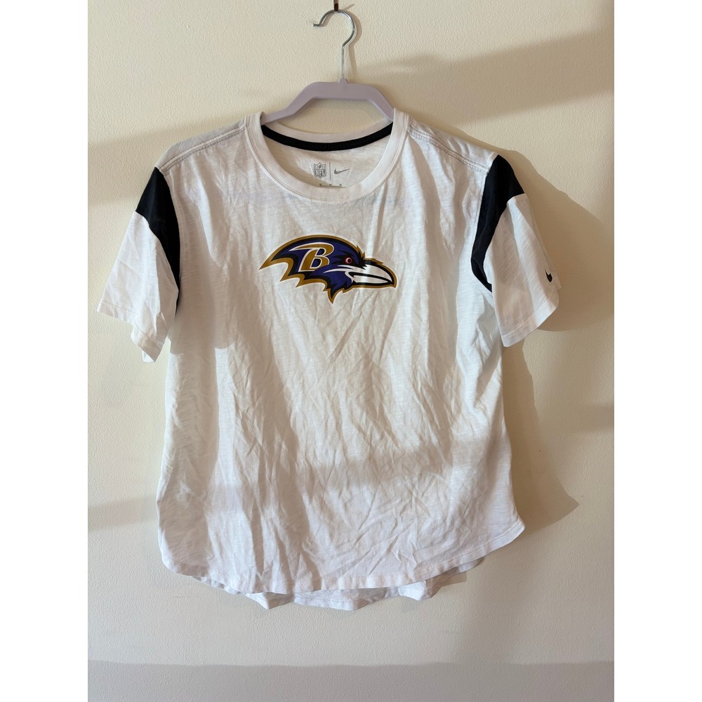 Nike Baltimore Ravens NFL Womens White Slub Knit T-Shirt Medium Ath110
